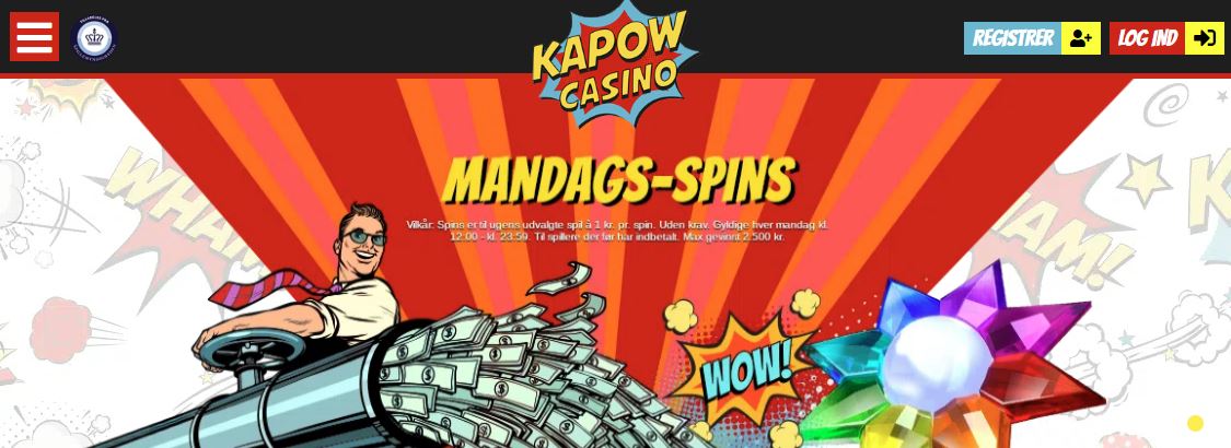 Kapow casino free spins bonus hver mandag